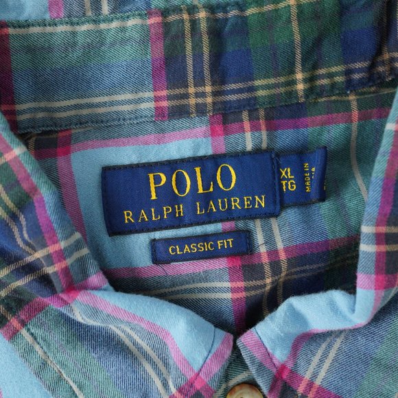 Polo Ralph Lauren Whitfield Elbow Patch Shirt Classic Fit Plaid Blue Men Sz XL - Picture 4 of 14